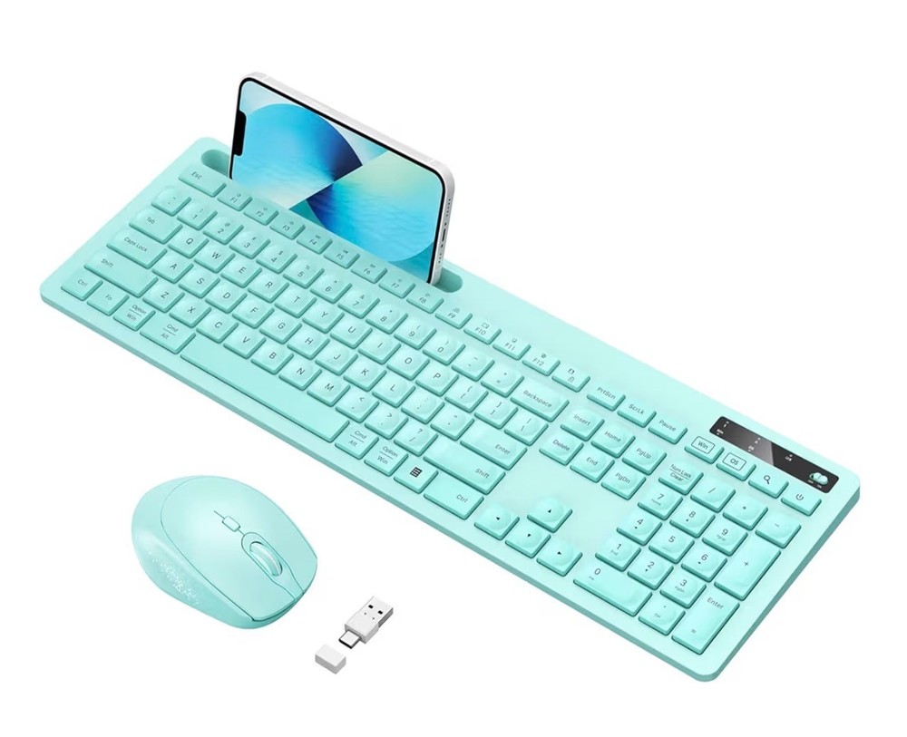 Wireless Keyboard and Mouse with Phone Holder, USB & Type C Receiver