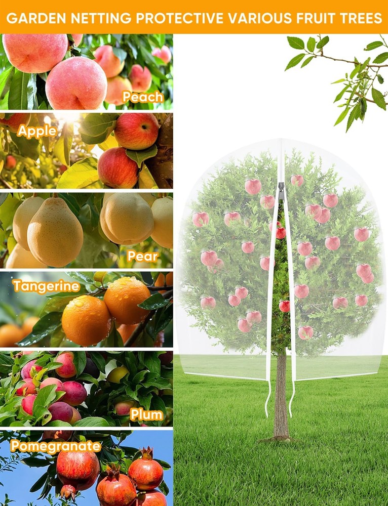 Fruit Tree Netting for Cicadas - with 2Pcs 8Ftx5.3Ft Zipper&Drawstring Protec...