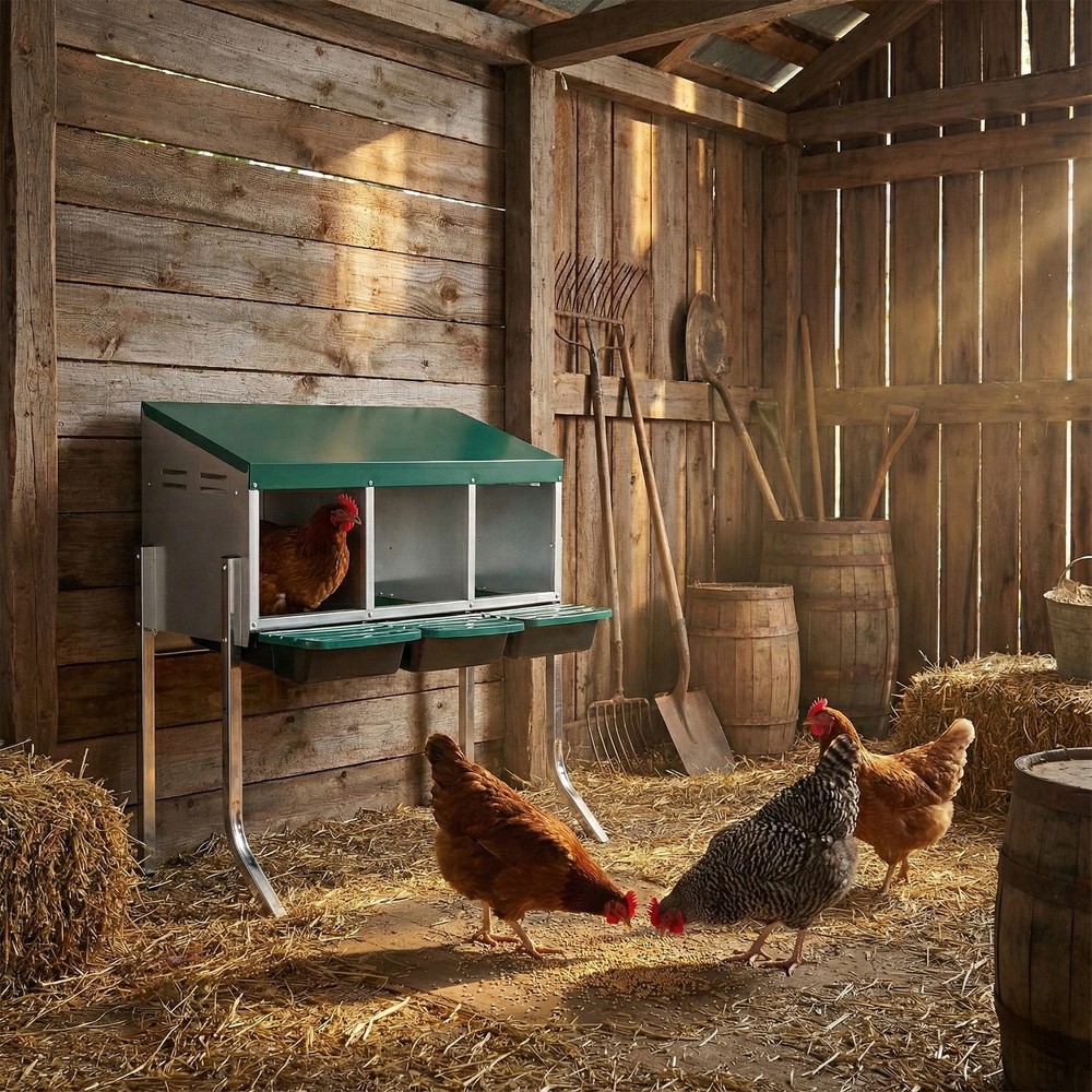 3 Compartment Green Wall Mount Chicken Nesting Box,Easy Egg Collection&Cleanable