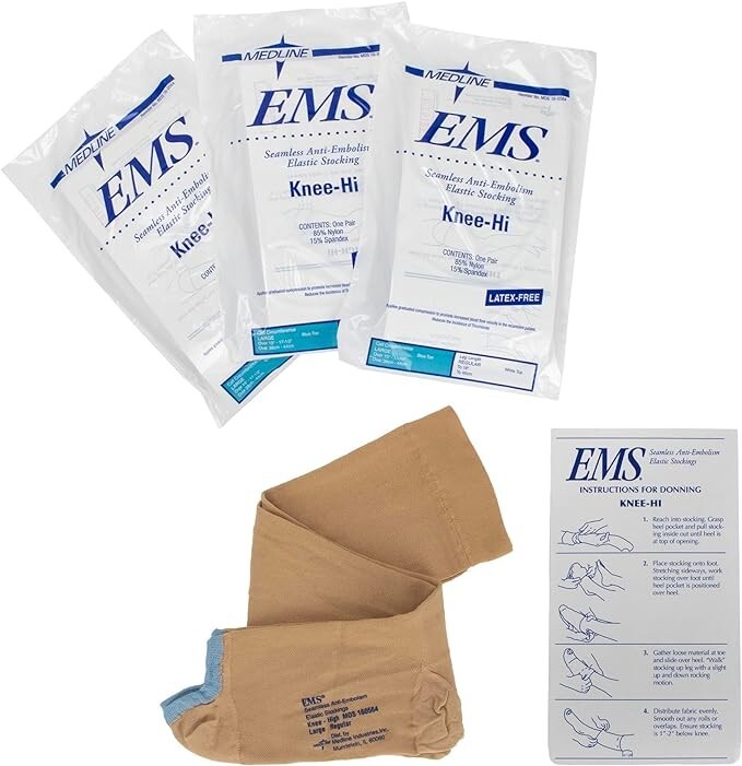 EMS Knee-High Anti-Embolism Stockings, Large, Regular, 3/Pack
