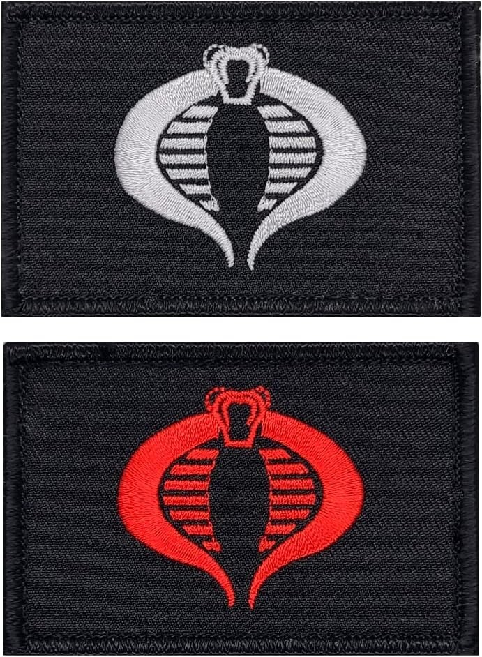 GI Joe Cobra Embroidered Morale Patch |2PC Bundle  3"X2" HOOK BACK (Red/Silver)