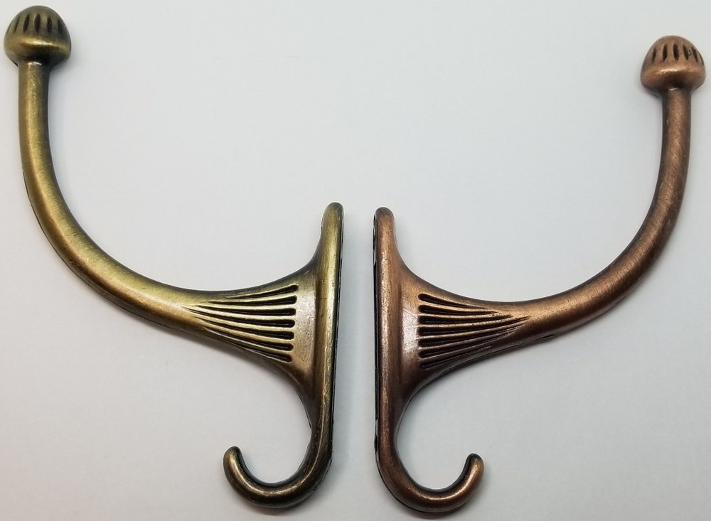 Single ANTIQUE BRASS costumer coat hook hall tree hat rack wall vintage old rust