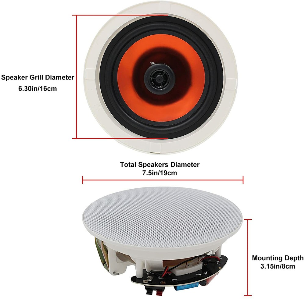 Herdio 2*6.5" Flush Mount Ceiling Stereo Speakers w/ Bluetooth Amplifier