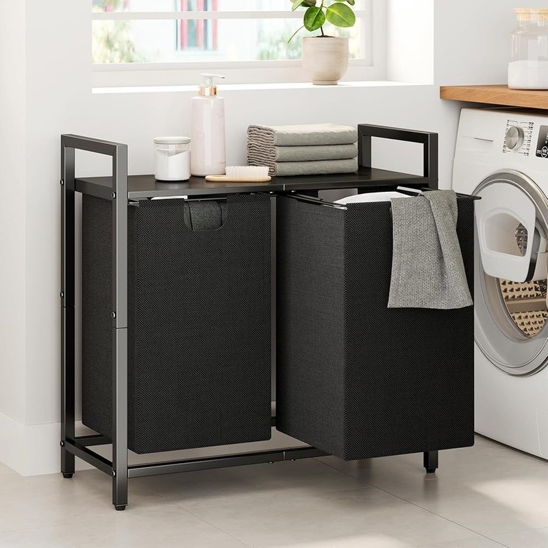 Laundry Basket Organizer 2 Removable Bags Pull-Out Design Laundry Hamper Shelf