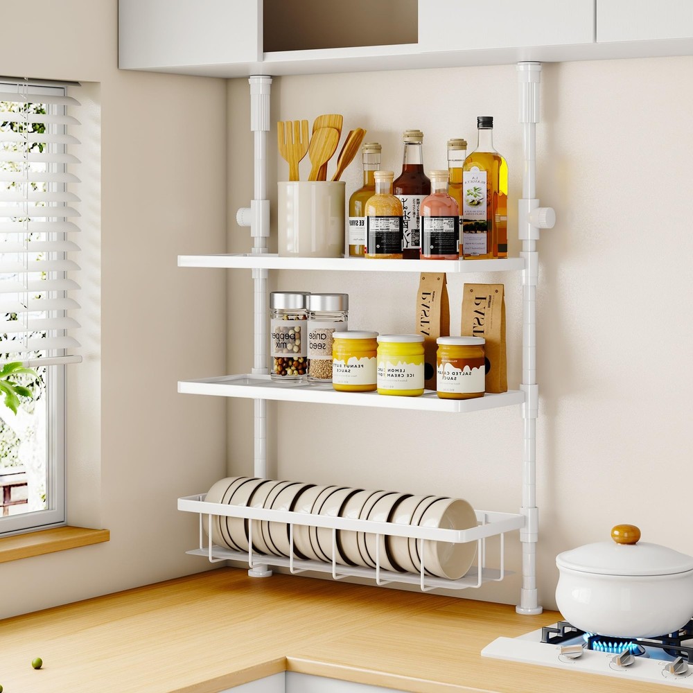 3-Tier Spice Rack Organizer, Multi-functional Kitchen Countertop Shelves, Wal...