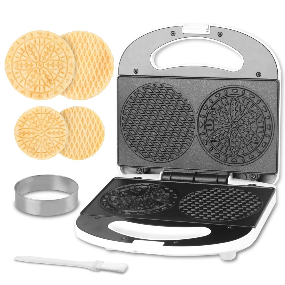Mini Pizzelle Maker Machine with a 3'' Cutter, Mini Stroopwafel Iron, Bake 2 ...
