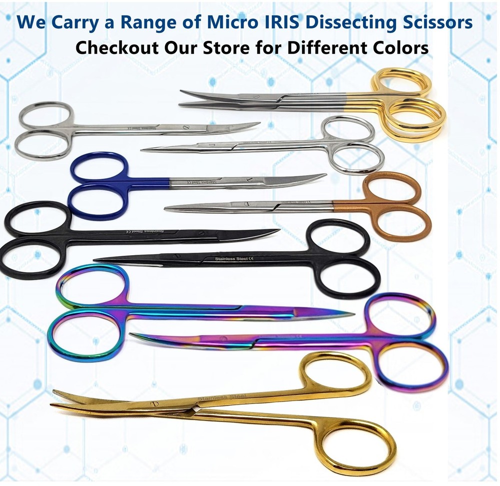 4.5" Micro IRIS Scissors Curved Pointed Tips Dental Veterinary Gold Shears