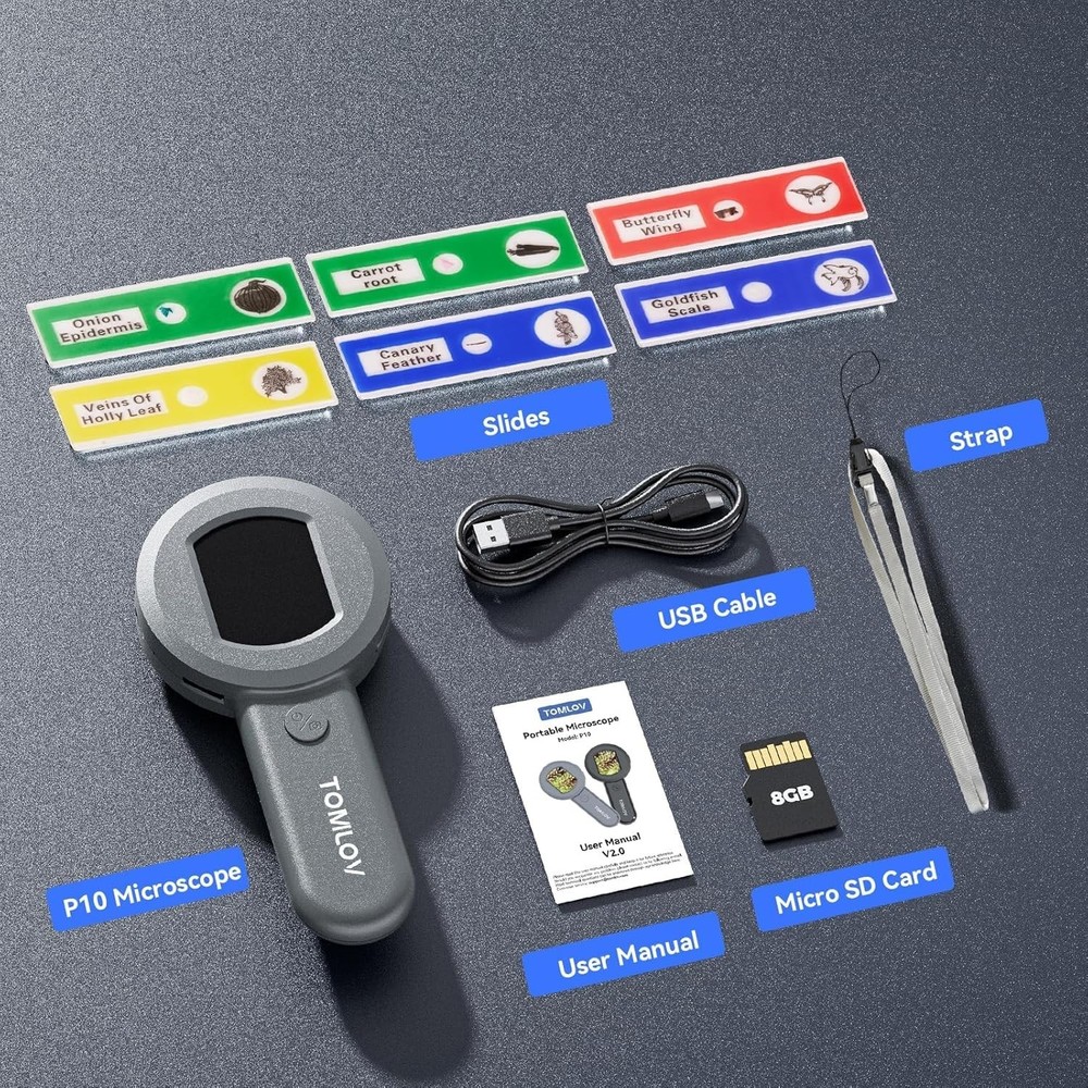 P10 Portable 100X Illuminated Microscope with 2" Screen & Dimmable LED Lights