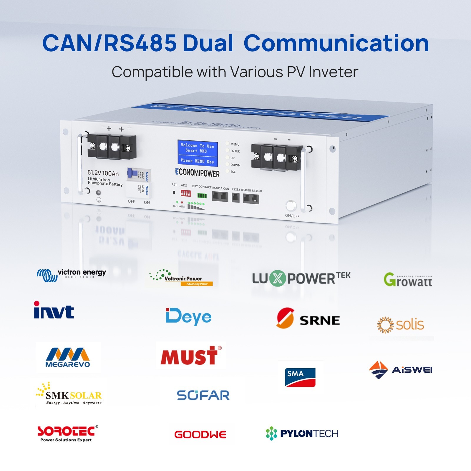 51.2V 48V LiFePO4 Lithium Battery 100Ah 200Ah 300Ah BMS For Home Solar Storage