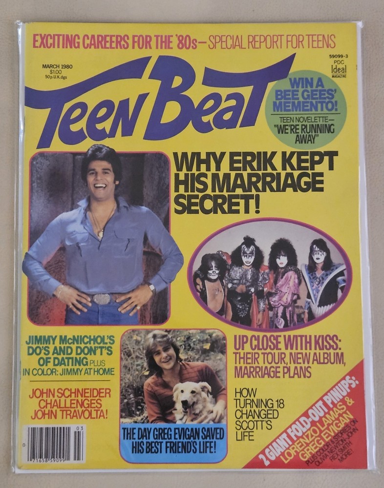 TEEN BEAT MAGAZINE MARCH 1980 KISS, ESTRADA, EVIGAN, BEE GEES, KISS