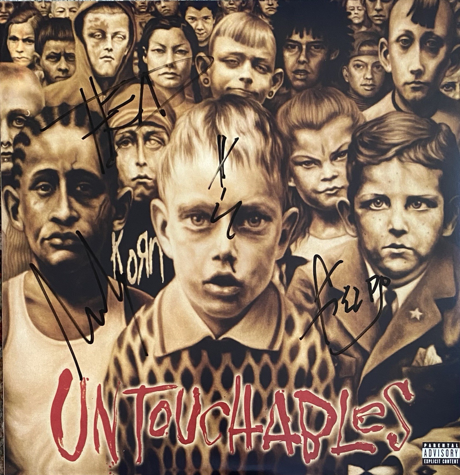 KORN AUTOGRAPHED SIGNED UNTOUCHABLES VINYL - JONATHAN DAVIS HEAD FIELDY MUNKY
