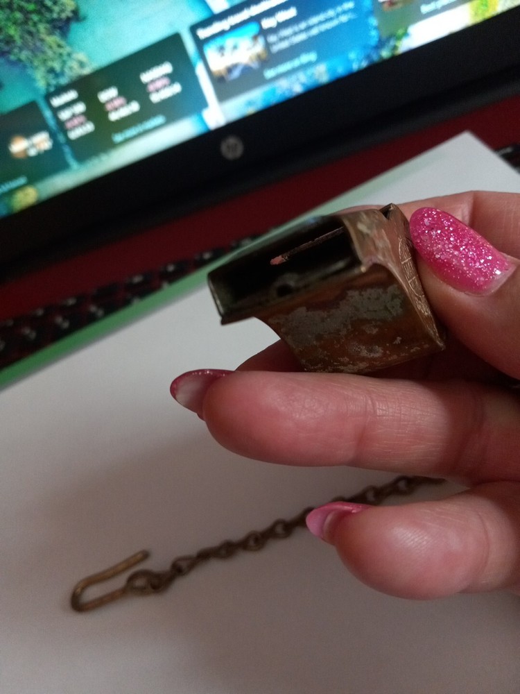 Antique Vintage Solid Brass Whistle USA w/Chain