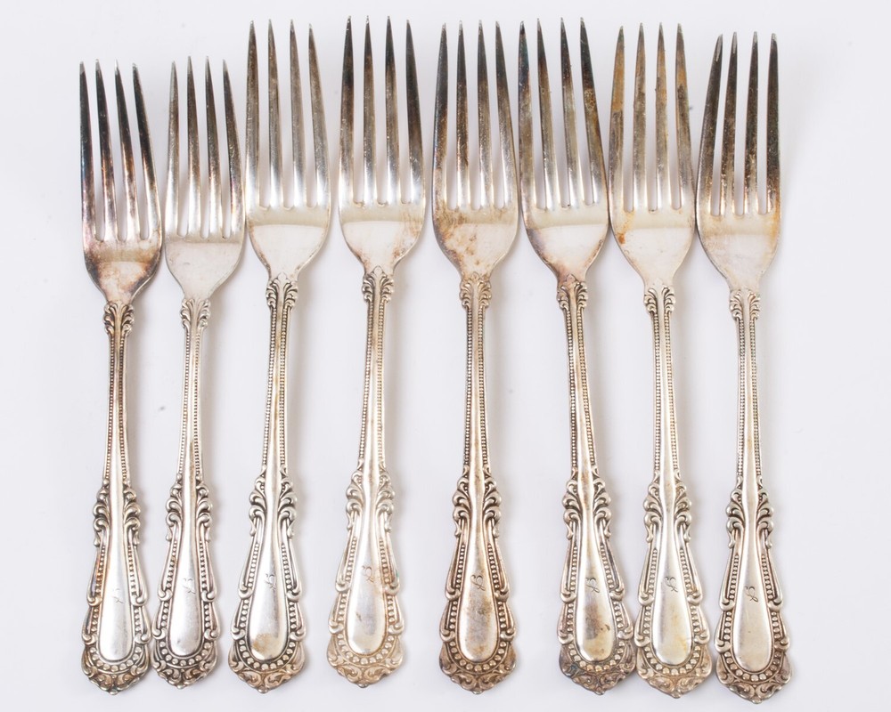Set of 8 Antique C. Rogers Bros Silverplate Lunch & Dinner Place Forks 7" - 7.5"