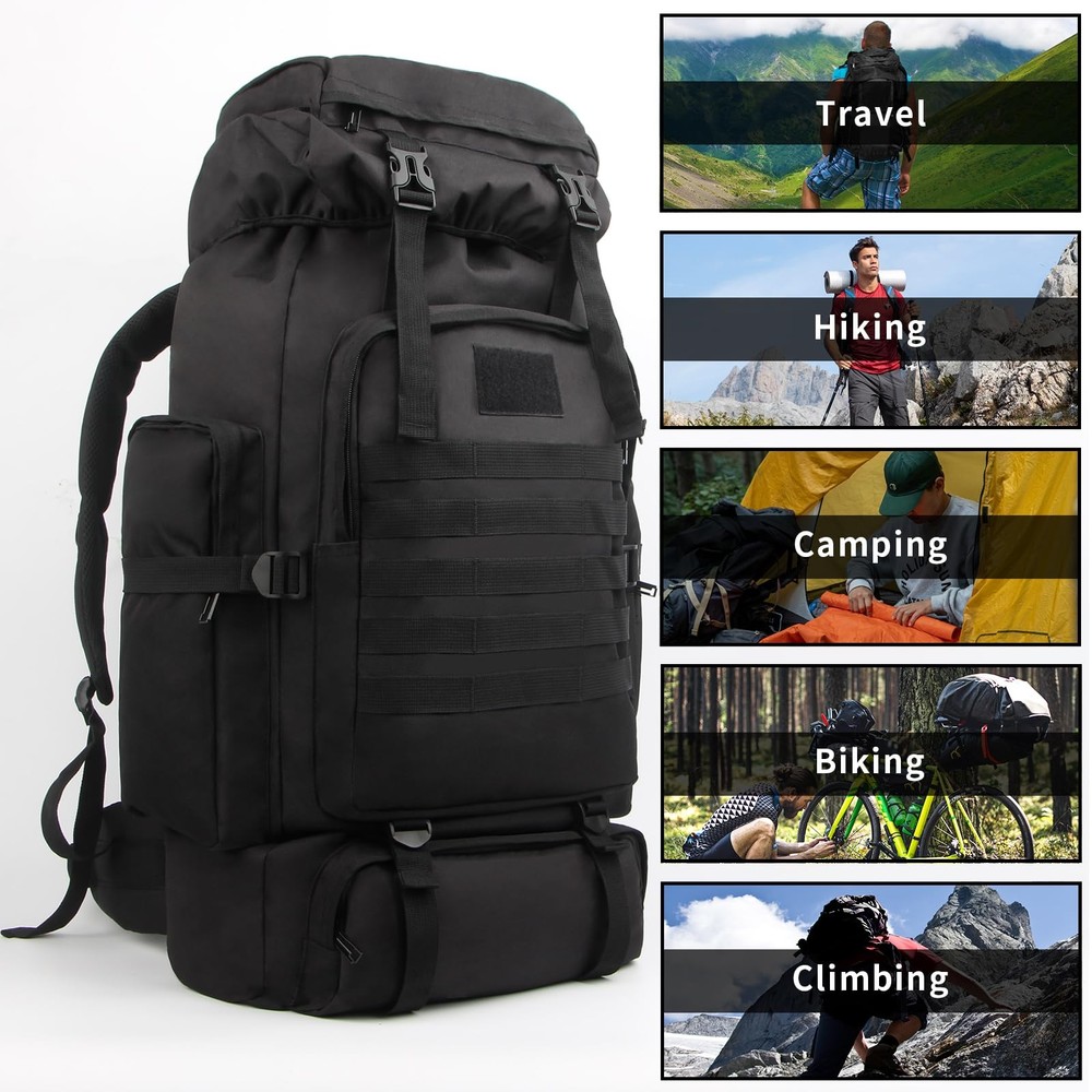 80L Hiking Backpack Large Capacity Tactical Durable Frame Molle Rucksack with...