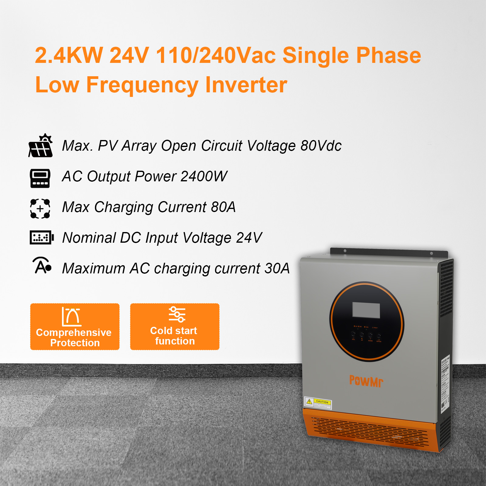 2400W 24V Solar Inverter Hybrid 110V/120V Off Grid 80A Charge Controller PV 80V
