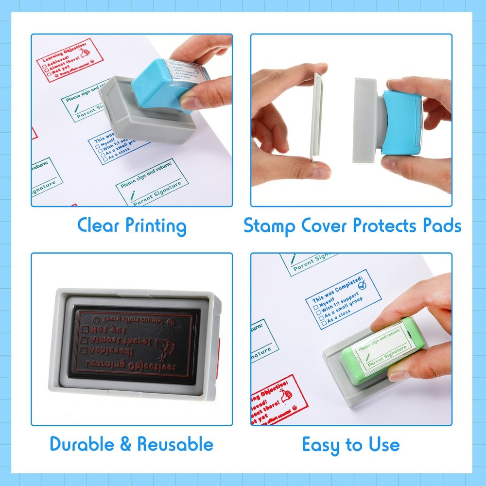 3PCS Teacher Stamps, Classroom Self Inking Checkbox, Grading, Completed, Sign