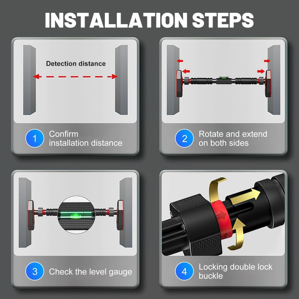 Adjustable Doorway Pull up Bar with Secure Locking No Drilling Installation C...
