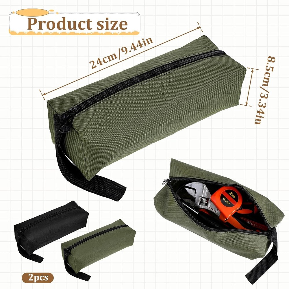 2 Pack Canvas Tool Pouch with Zipper, Bag, Multi-Purpose Black