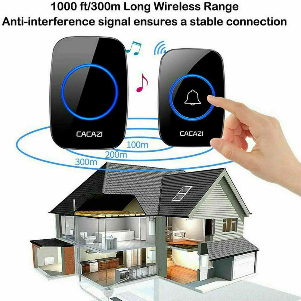 Waterproof Wireless Doorbell Adjustable Volume 1000ft Plug-In Receiver