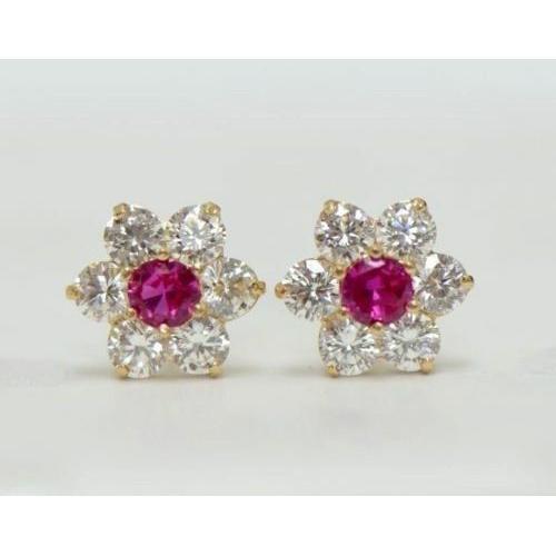 14k Yellow Gold Flower CZ Stud Earrings