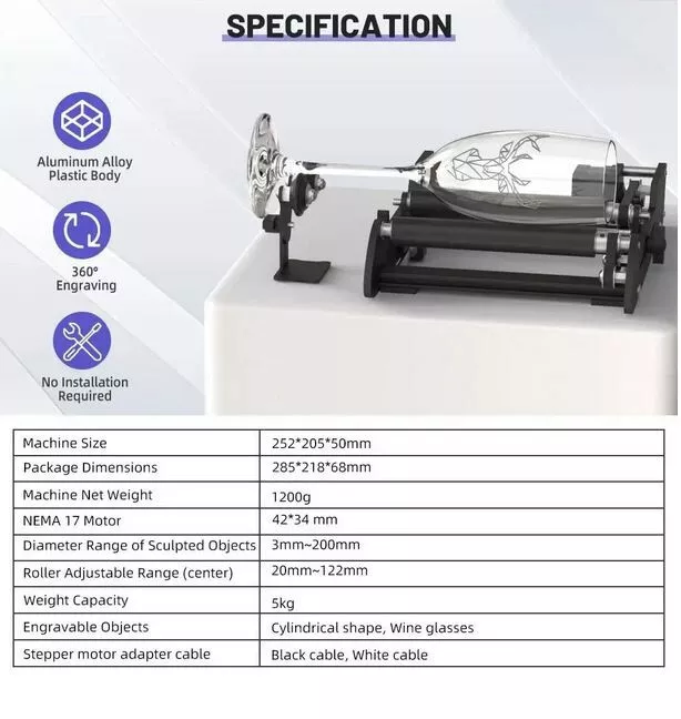 Y axis 360° Laser Rotary Roller Engraving RotatingPlatform forCylindrical Object