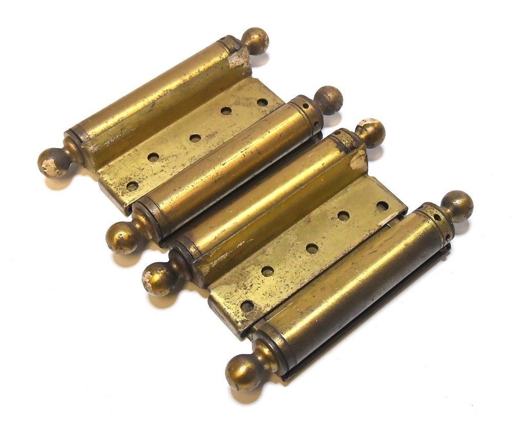 2 LARGE MATCHING VINTAGE SPRING HINGE SET BRASS FINISH