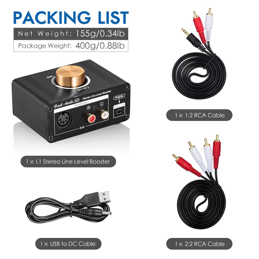 Douk Audio Stereo Line Pre-Amplifier Level Booster for MP3, iPod, iPad, iPhone