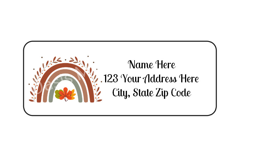30 Boho Fall Leaf Rainbow PERSONALIZED RETURN ADDRESS LABELS 1 in X 2 5/8 GLOSSY