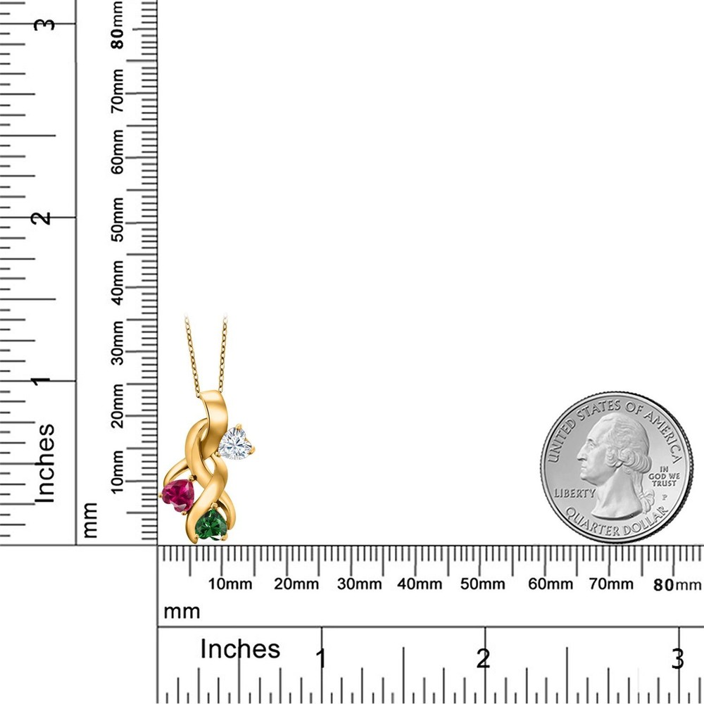 18K Yellow Gold Plated Silver White Moissanite and Created Ruby and Nano