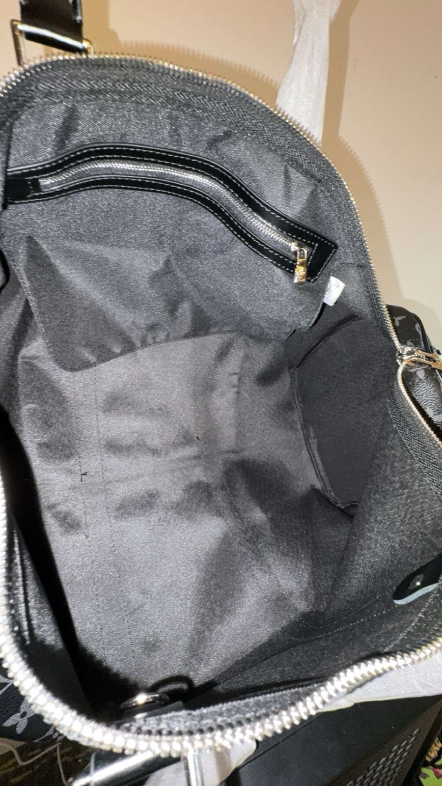 Louis Vuitton Monogram Eclipse Leather Duffle Bag Black Gray Adjustable Straps