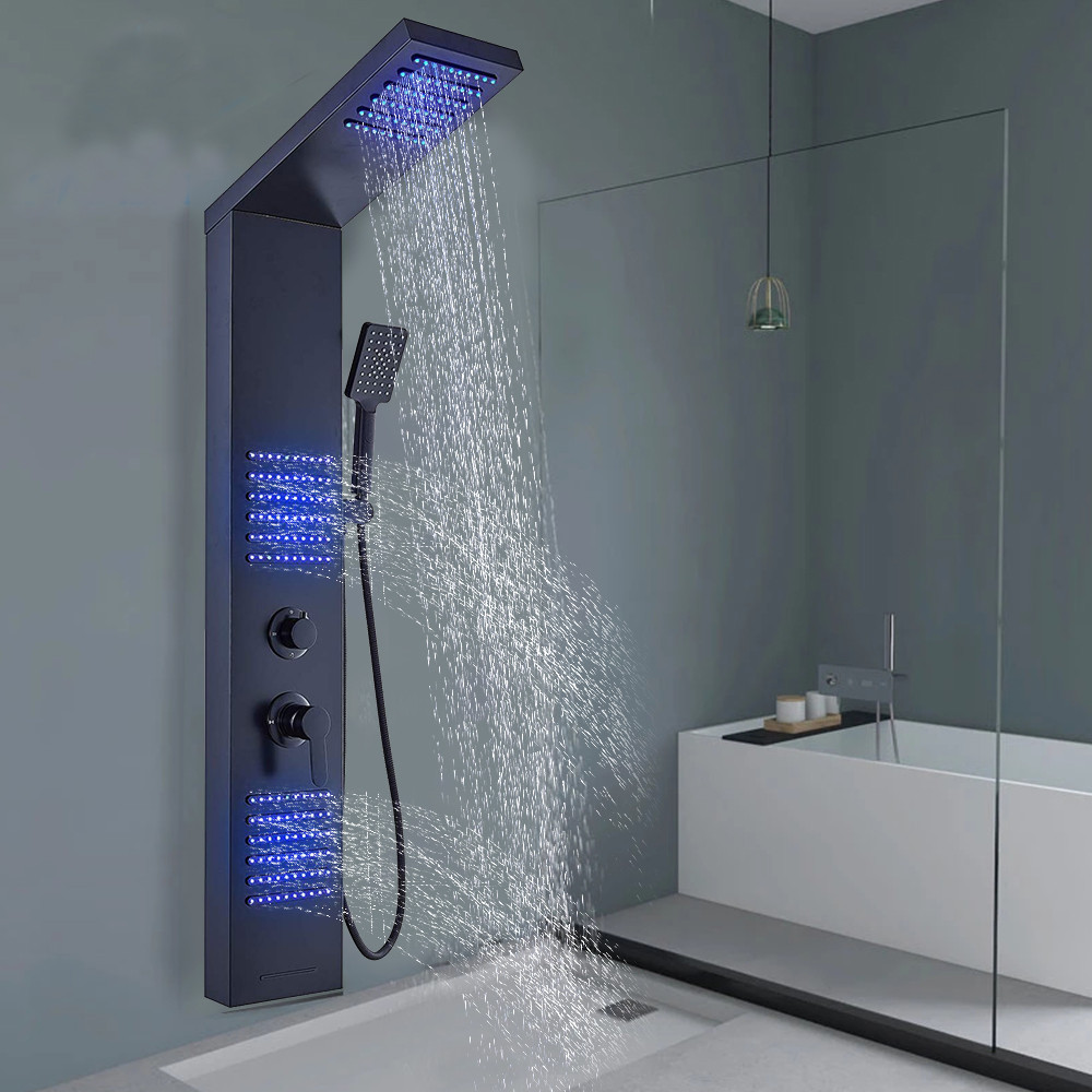 ELLO&ALLO Stainless Steel Shower Panel Tower System Rainfall Head Massage System