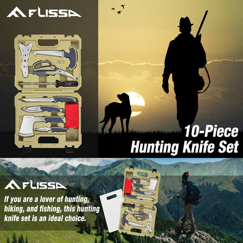 FLISSA 10PCS Hunting Field Dressing Kit Hunting Knife Sets Skinning Knife W/CASE