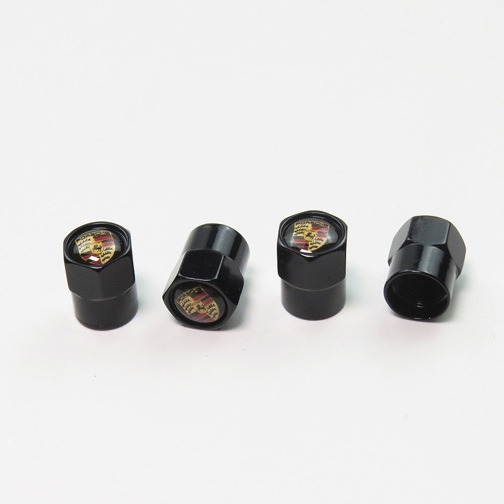 Compatible with Porsche 4PCS Tire Valve Stem Caps Black Anodized Aluminum