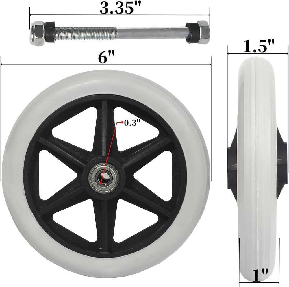 4 Pack Replacement Wheelchair Wheels, 6 Inch Solid Wheel Replacement for Whee...