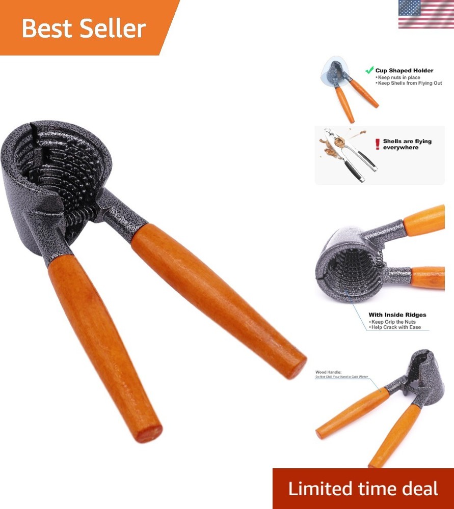 Ergonomic Heavy Duty Nutcracker with Wood Handle - For Effortless Nut Cracking