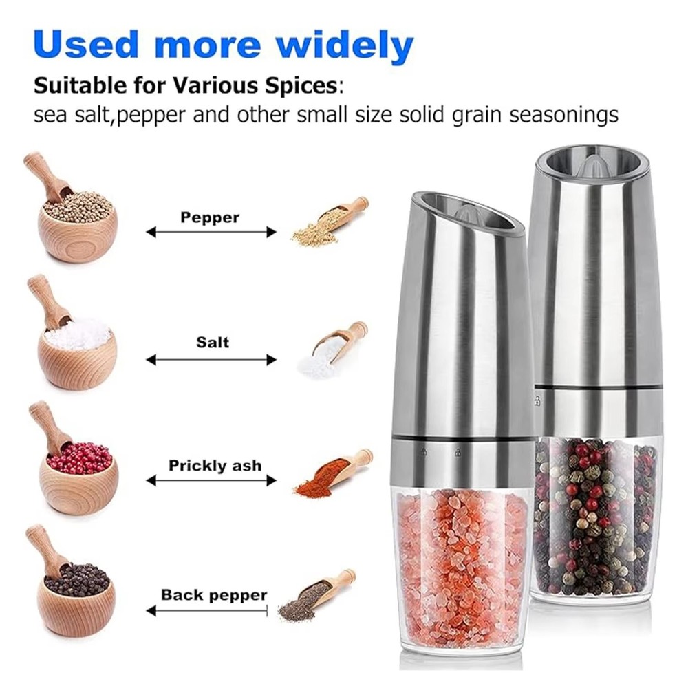 Electric Salt Pepper Grinder Set 2pcs Gravity LED Adjustable...(al)