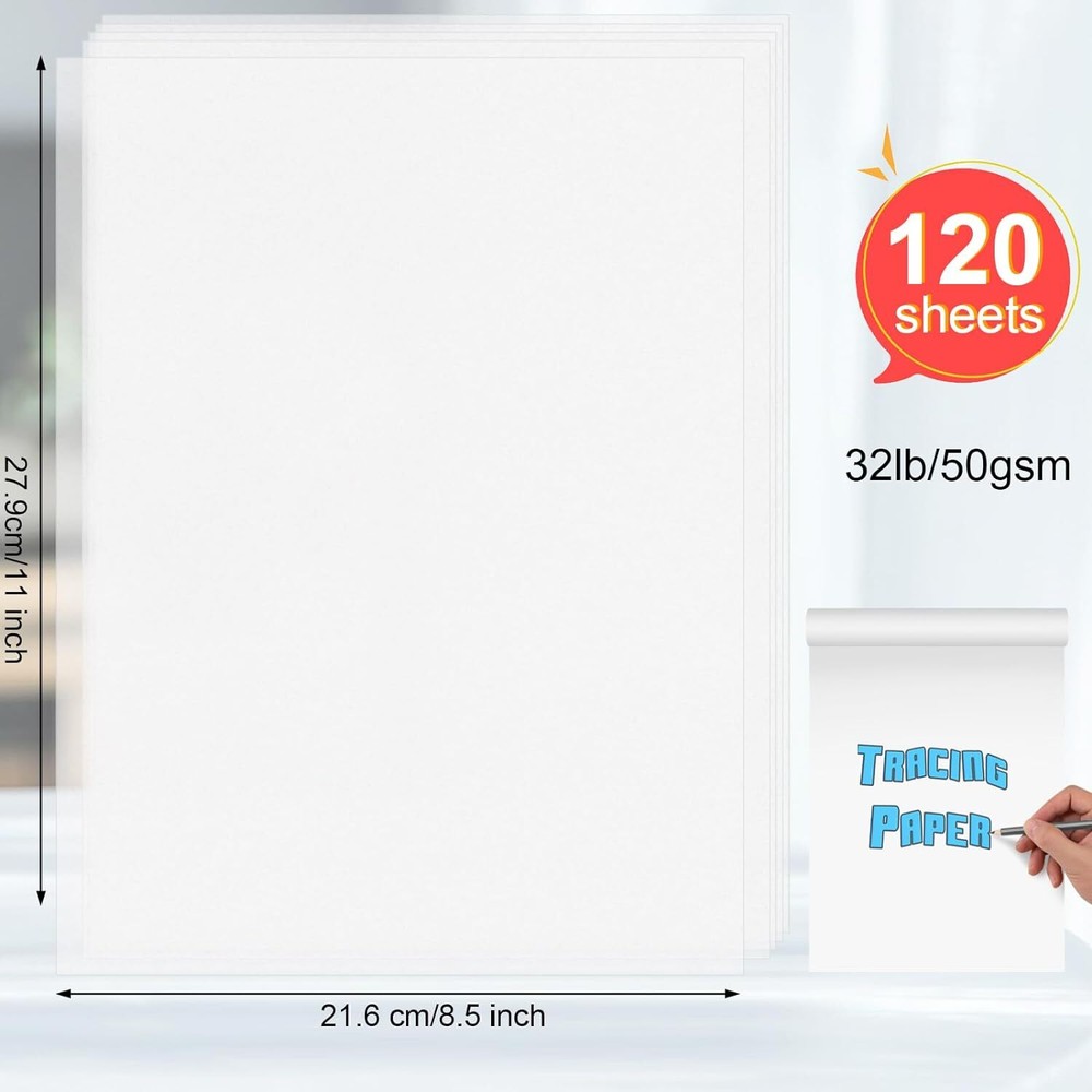 120 Sheets Tracing Paper for Drawing, 8.5”x 11”（120 Sheets）, Translucent