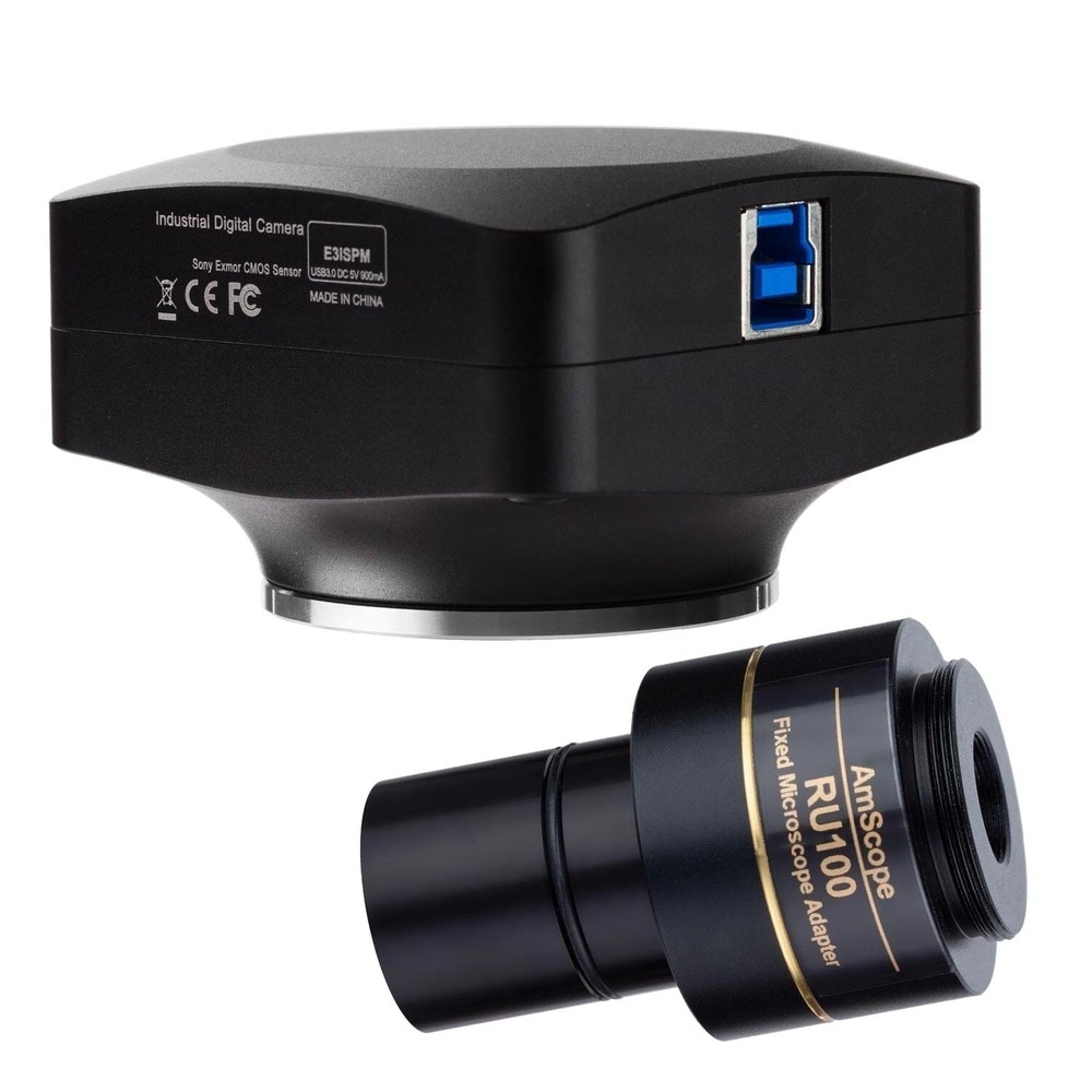 AmScope 20MP USB3.0 BSI C-mount Microscope Camera + 1X 23mm Compensating Lens