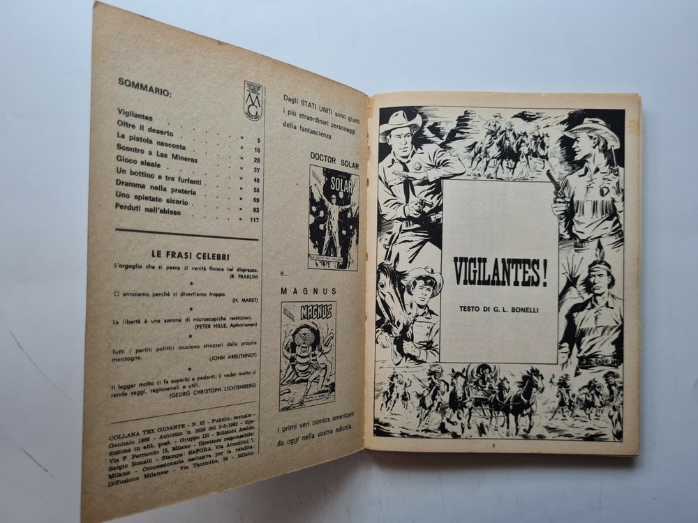 TEX BONELLI EDITION COMIC BOOK NUMBER 63 ORIGINAL FIRST EDITION