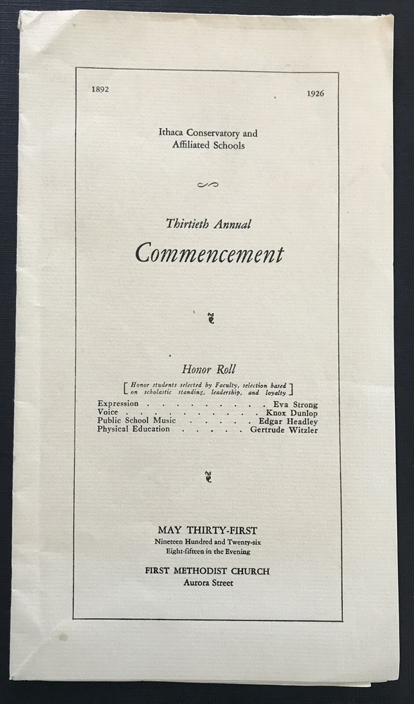 Vintage Ithaca NY Conservatory Commencement Program 1926