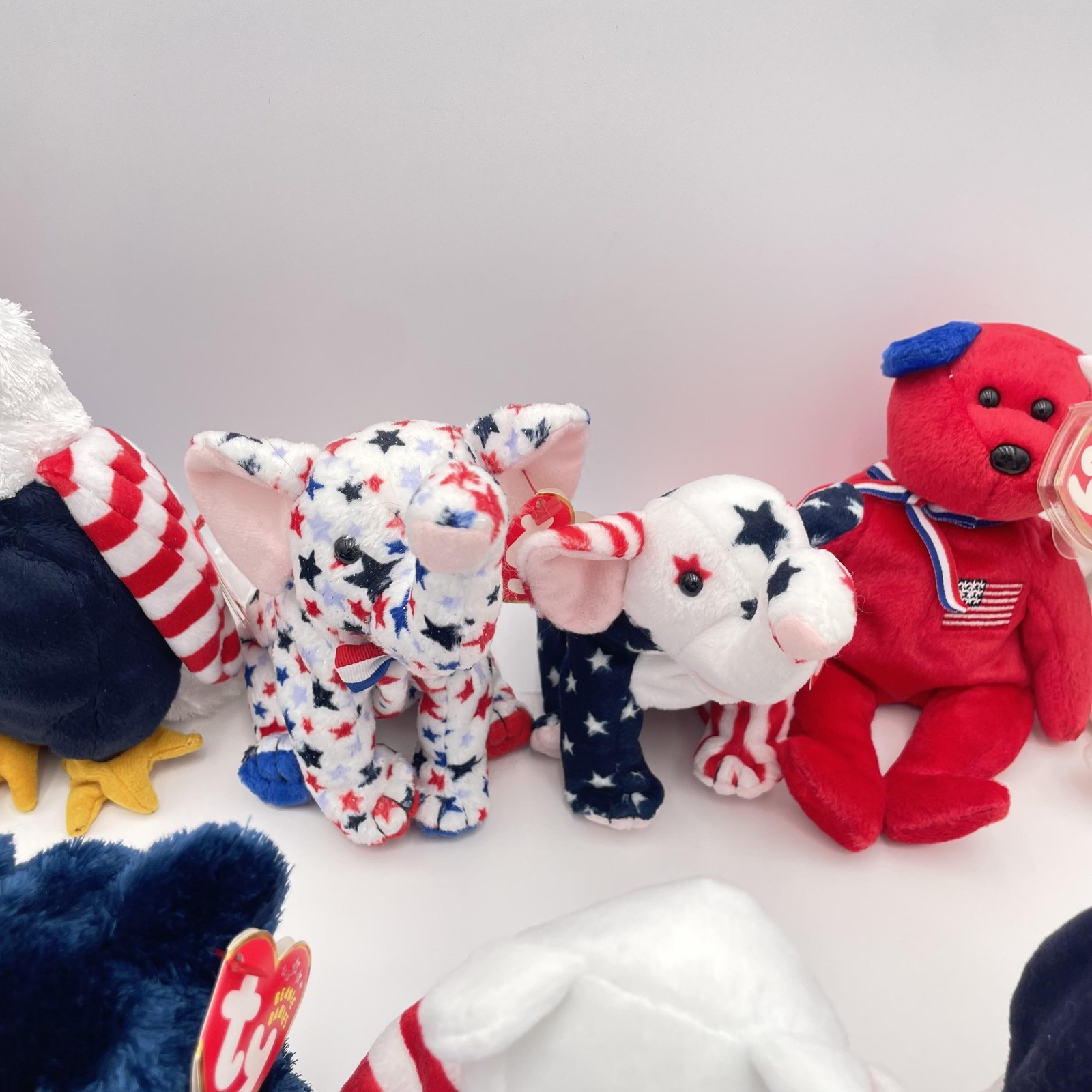 Ty Beanie Babies Patriotic Lot USA Bears Eagle Dog Elephant Zebra Plush RWB Set