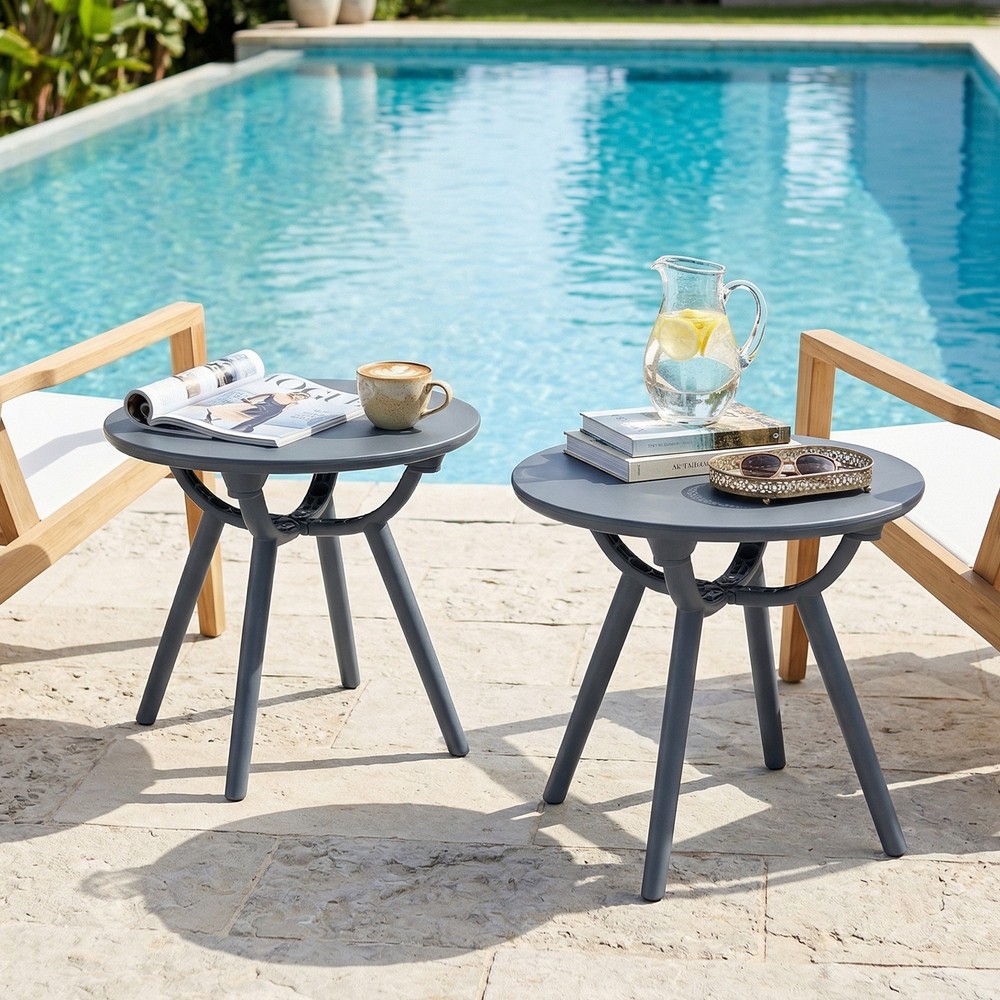 2PCS Outdoor Side Table 20” Round Storage Side Table Weather-Resistant End Table