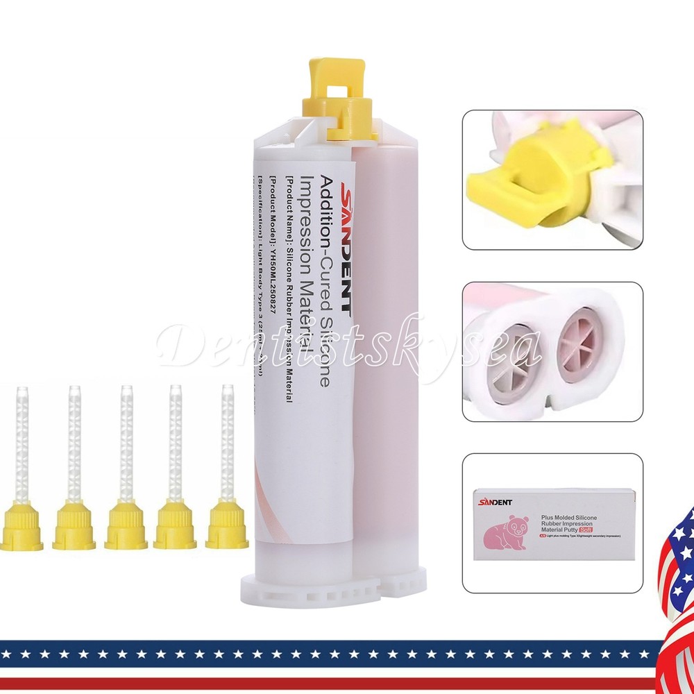 Dental Elastomeric Impression Putty Silicone Material Light Body 50ML 5*Tips PR