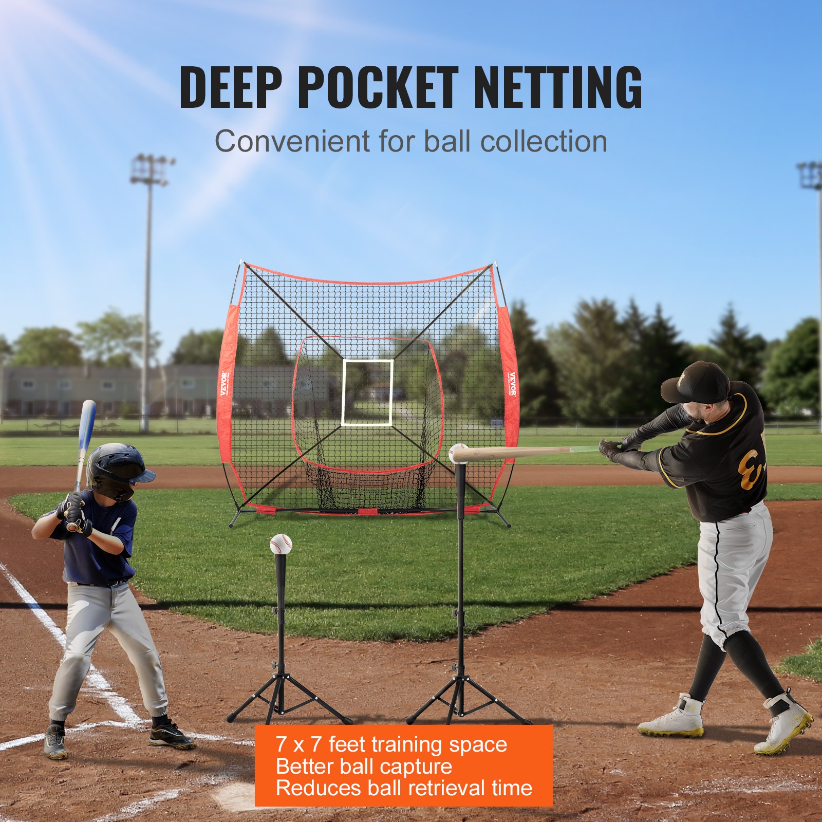 VEVOR 7x7 ft Baseball Softball Practice Net Hitting Batting Training Strike Zone