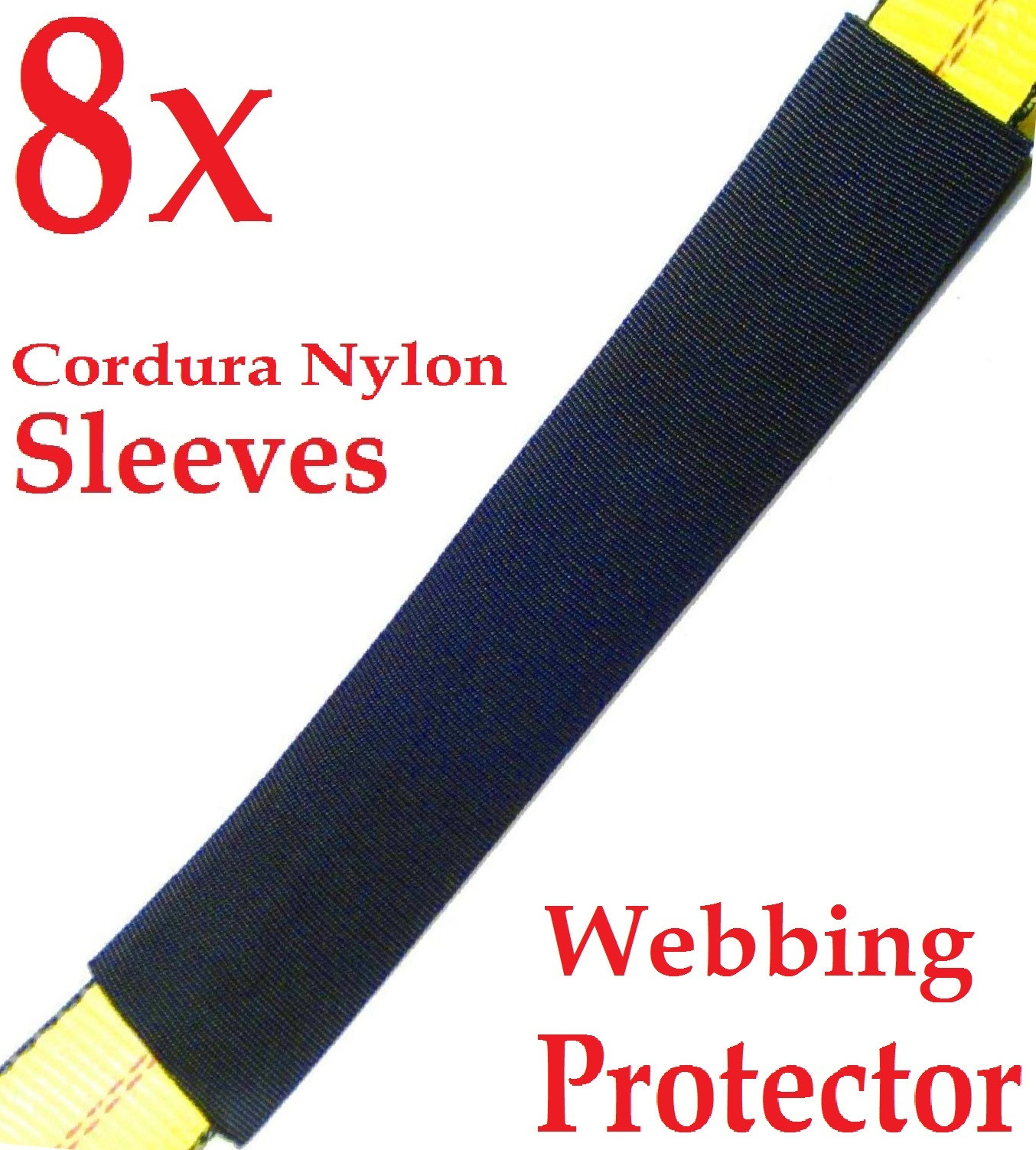 Eight (8x) 12" Sliding Sleeve Webbing Protector for 2" Ratchet Tie Down Strap