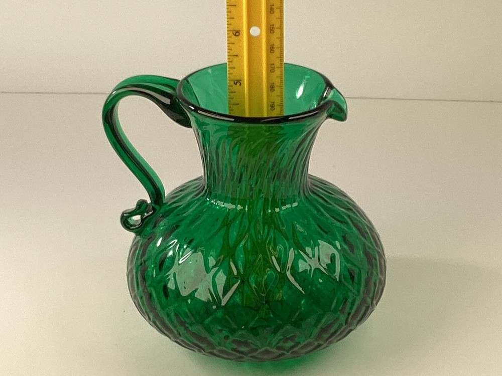 Hand blown green glass pitcher￼