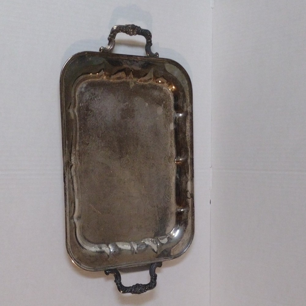 FB Rogers Silver Plate Serving Tray with Ornate Handles and Elegant Design