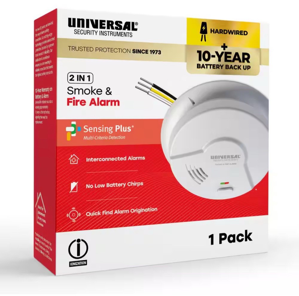Hardwired and 10-Year Battery Backup Smoke Detector with Ionization Sensor