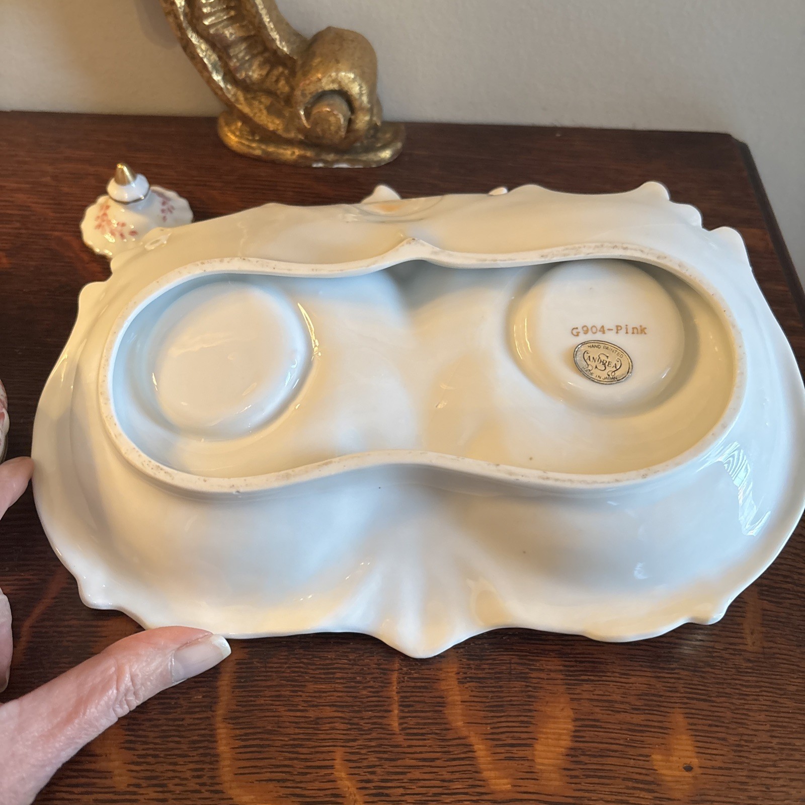 Porcelain 5 Piece Inkwell Dresser Set~Sandrea Japan G904~Chips & Cracks