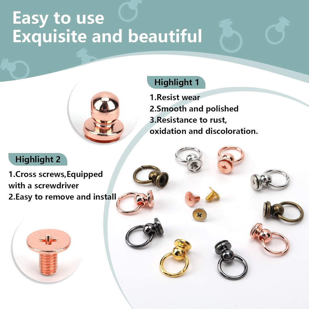 50Pcs Screwback round Head Rivet with Pull Ring Studs with Screwdriver for DIY L